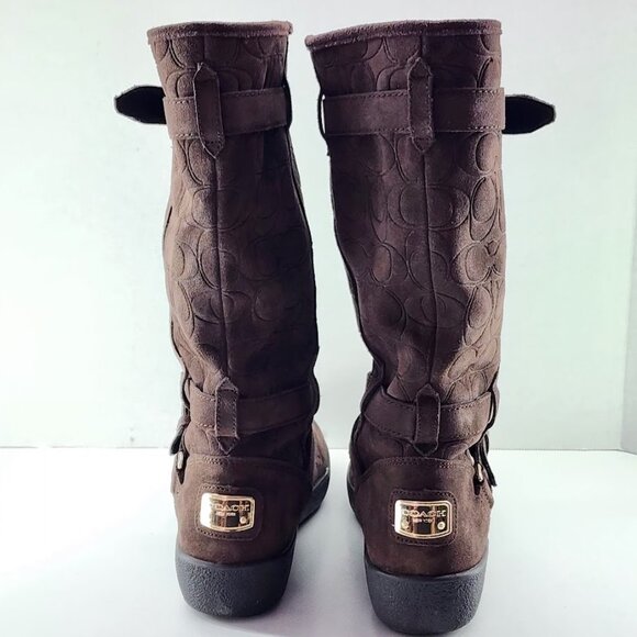 Coach Thelma Boots A4671 Womens Size 7B Brown Logo Embossed Suede Slip On - Picture 4 of 10